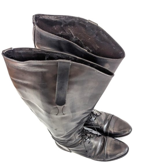 ๐ Vintage Leather Laced Wide Calf Riding Boots - Men's Size 9.5 Extra Wide ๐ - Picture 9 of 10